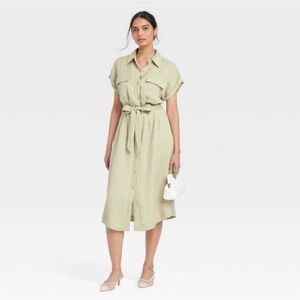 A New Day Women’s Short Sleeve Midi Utility Shirtdress Light Green Size 3X